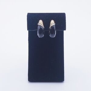 0072 Vintage PANETTA Black Gold Rhinestone Panetta Clip Hoop Earrings 1"